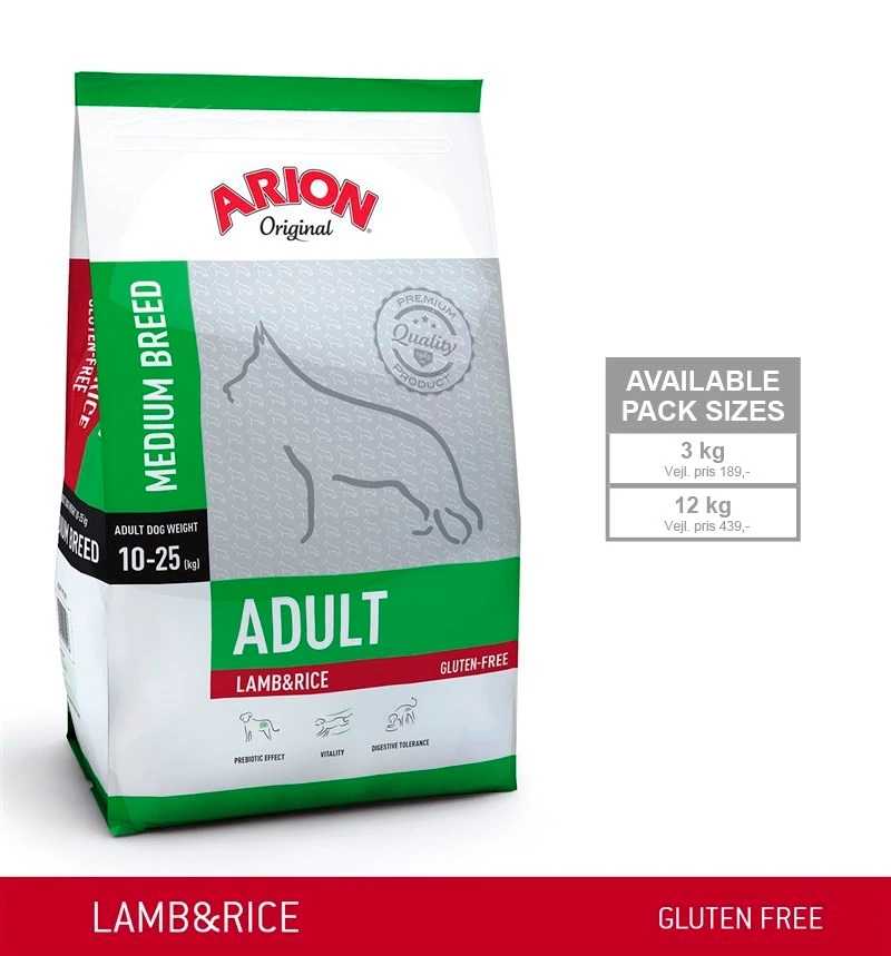 Arion Adult Medium Lam Og Ris 3kg. 1 Arion Adult Medium Lam Og Ris 3kg.